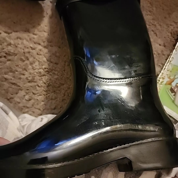 Coach Boots Tara Tall Black Gloss Rubber Rain Boots Size 8 - Picture 13 of 16